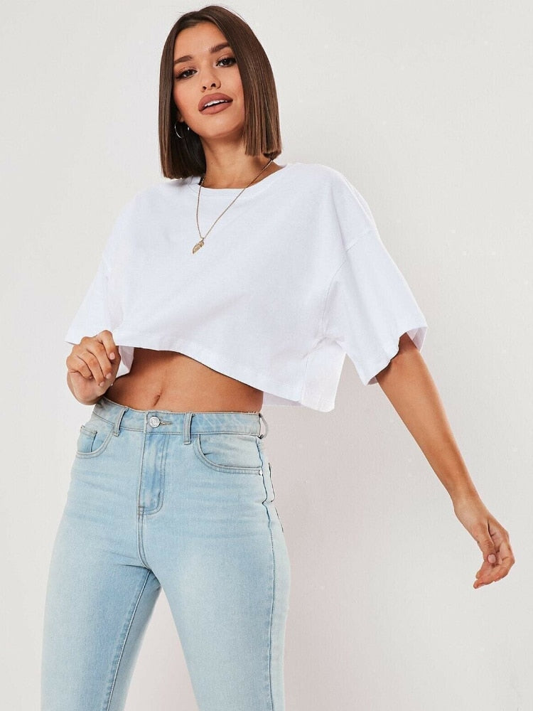 Women Crop Top Navel Baring New Summer Sport T-shirts