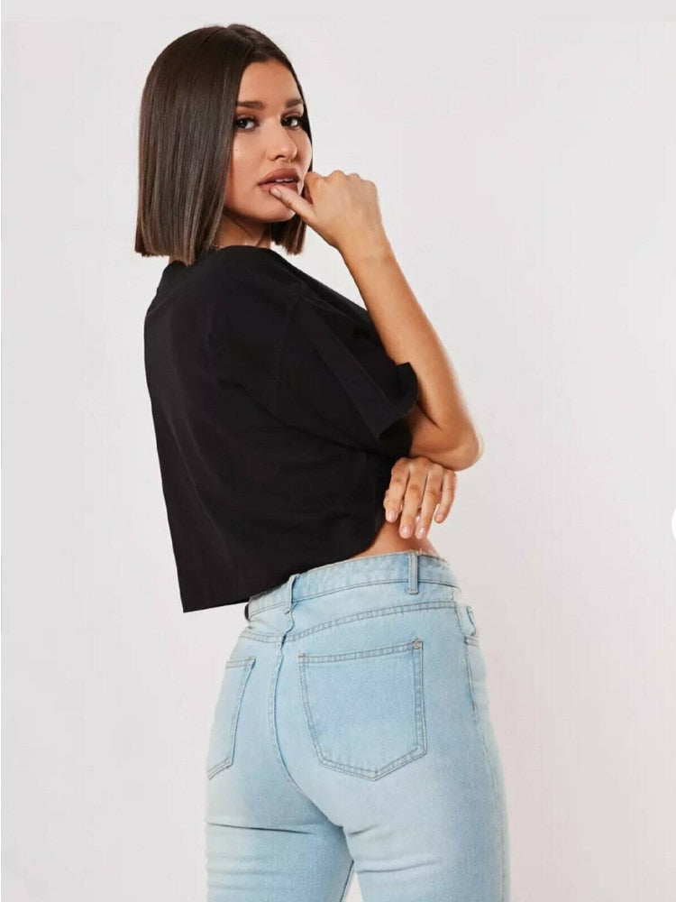 Women Crop Top Navel Baring New Summer Sport T-shirts