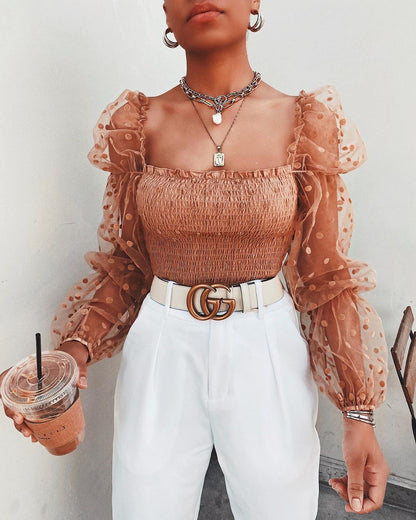 Women Mesh Sheer Blouse