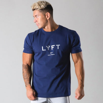 Summer Men Gym Cotton Short Sleeves Round Neck T shirt