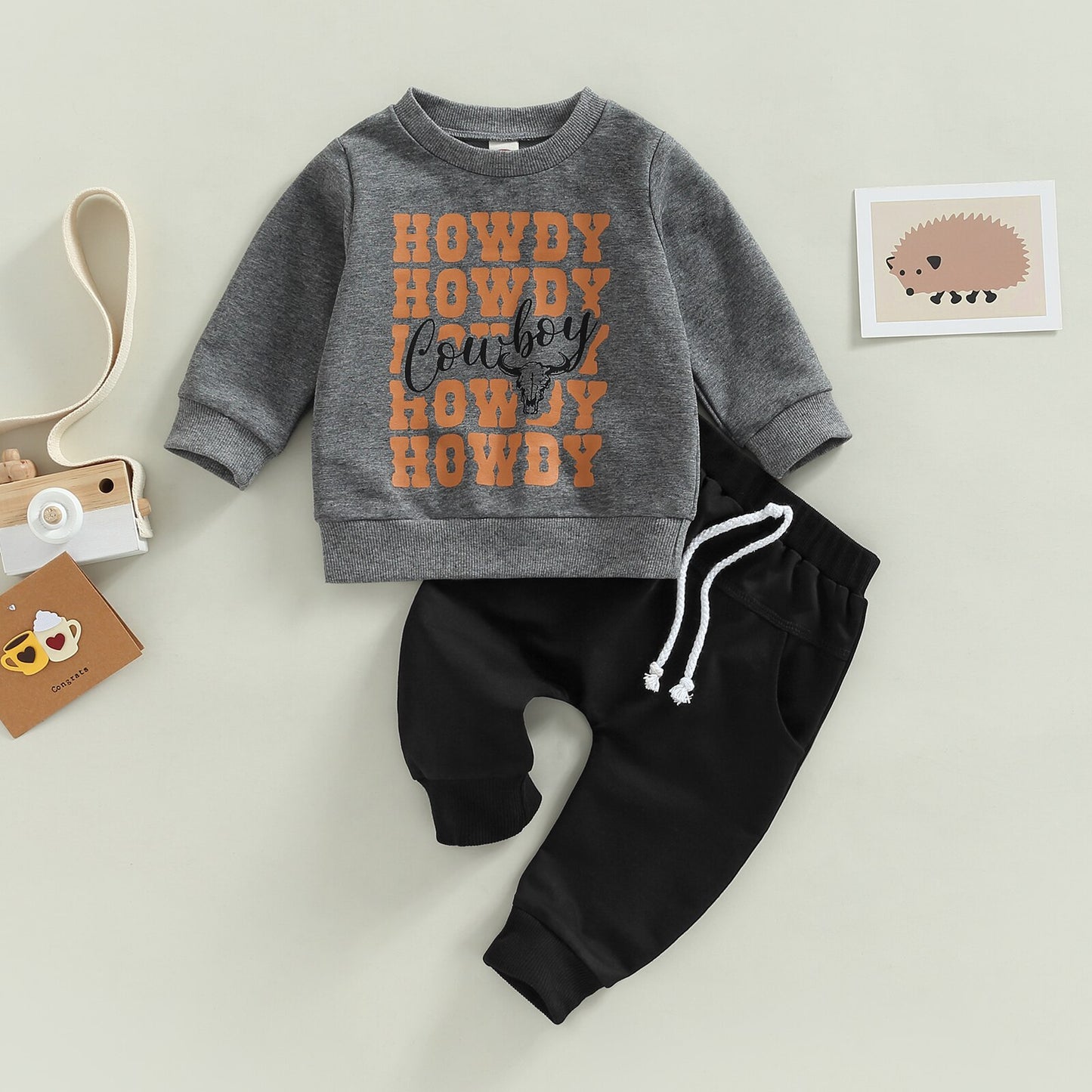 Cow Head Print Baby Boy Clothes Set