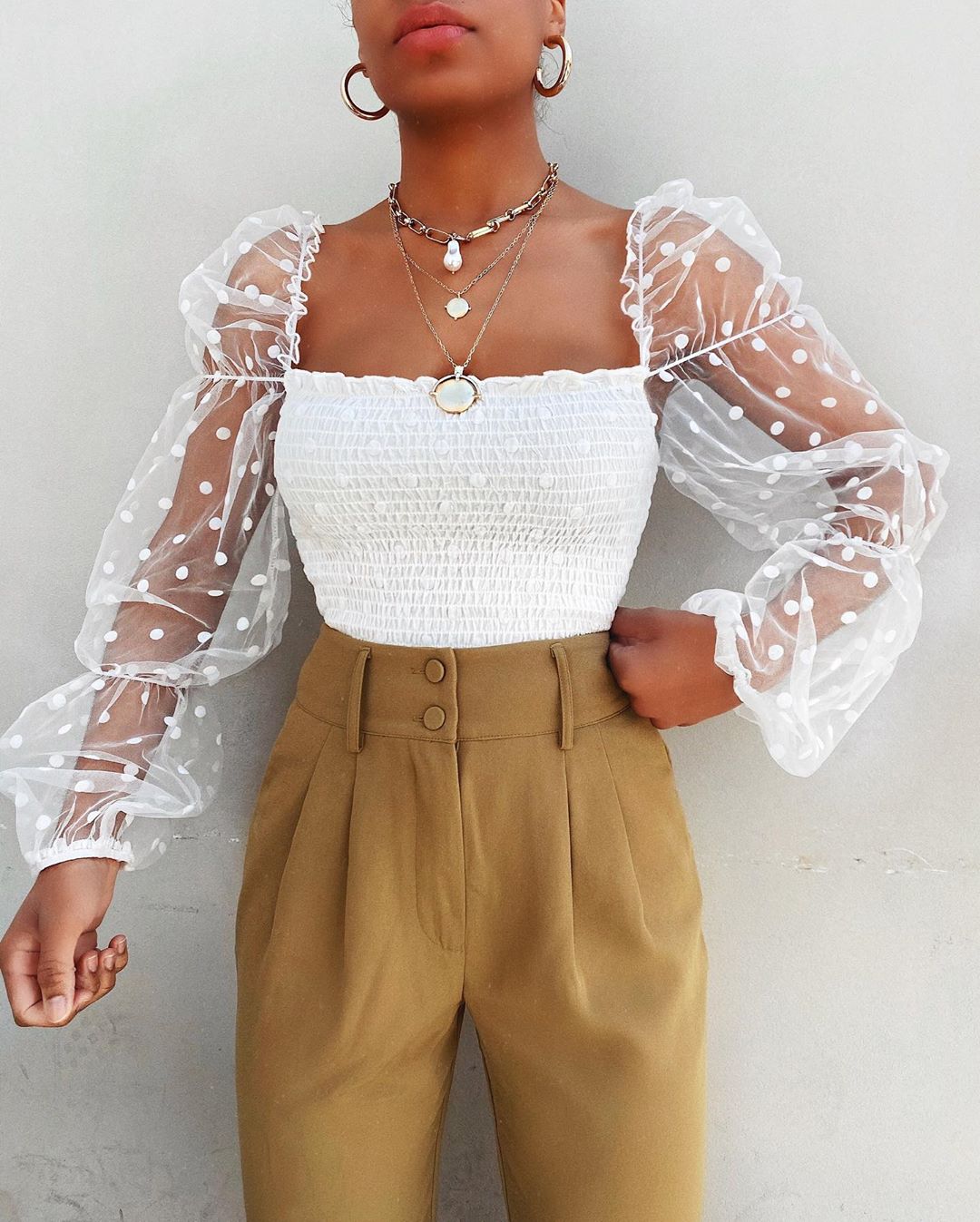 Women Mesh Sheer Blouse