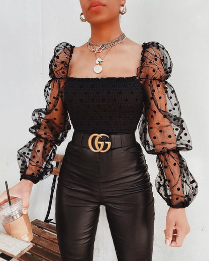 Women Mesh Sheer Blouse