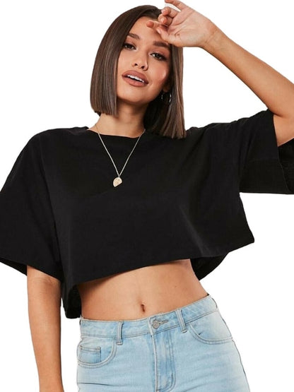 Women Crop Top  Navel Baring New Summer Sport T-shirts