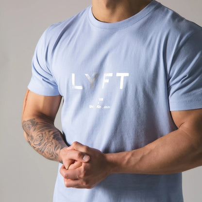 Summer Men Gym Cotton Short Sleeves Round Neck T shirt