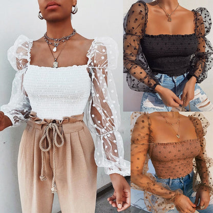 Women Mesh Sheer Blouse